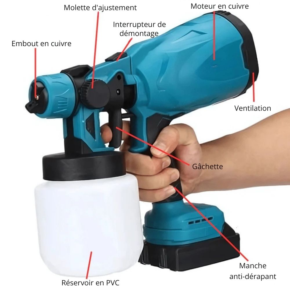 SprayPro™ | Pistolet à peinture sans fil, finition professionnelle