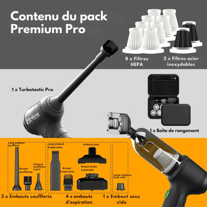 Turbotastic Pro ™ | Triple fonction : aspire, souffle et compresse en un seul geste