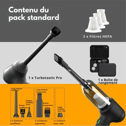 Turbotastic Pro ™ | Triple fonction : aspire, souffle et compresse en un seul geste